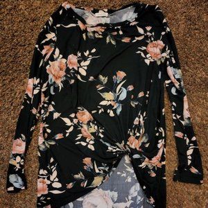 Women's Soft Cotton long floral tunic with twist waist